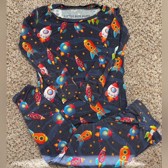 Little Bum Bums Other - Little Bum Bums & Roses Space Jammies Bamboo Blue Rocket Pajamas 2T Toddler
